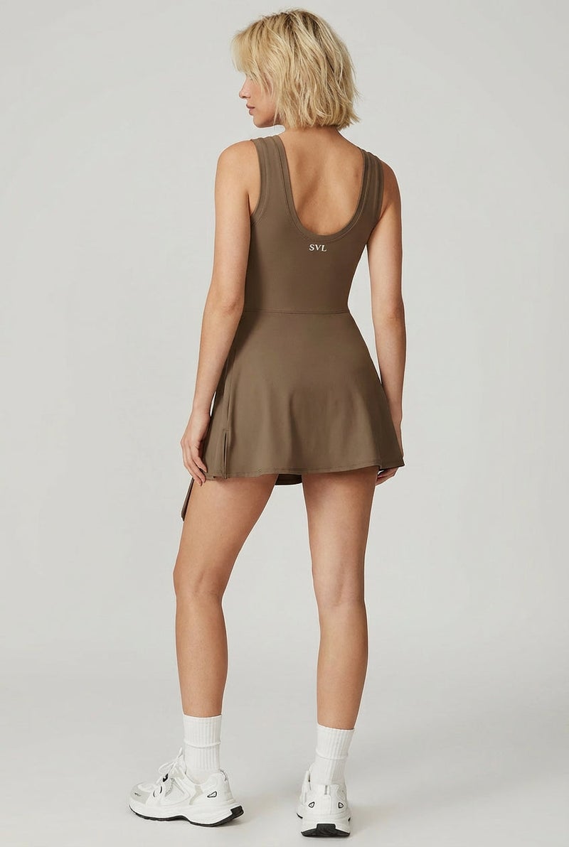 SVL Padel & Tennis Dress with Built-in Shorts - Brown - SVL - Image 4